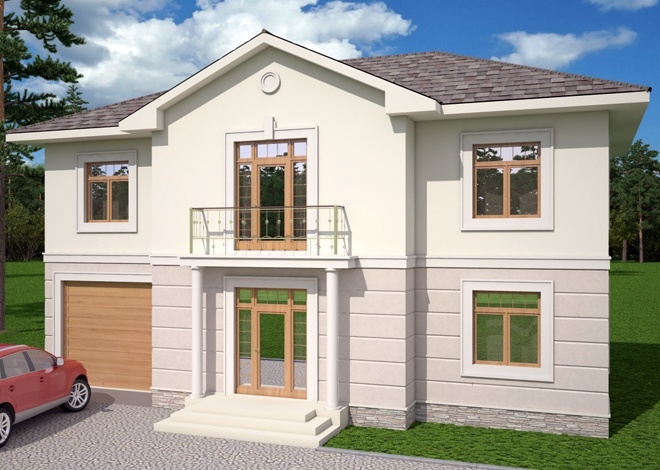 Типовой проект классического двухэтажного дома с терассой Robert проектировочная студия LAND & HOME Construction