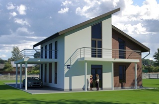 Arhitektūras projekts LAND & HOME Construction gatavs projekts modernai vienstāva mājai ar mansardu Findommo
