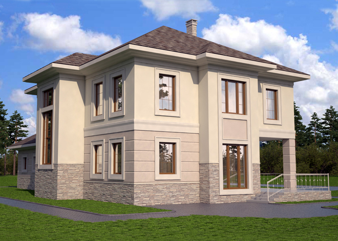 Arhitektūras kompānija LAND & HOME Construction tipveida klasiska stila divstāvu mājas projekts Albert