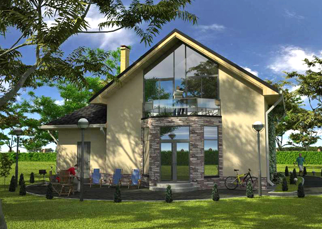 Arhitektūras kompānija LAND & HOME Construction tipveida projekts Muvone vienstāva mājai ar mansardu