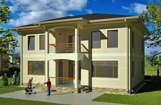 Tipveida projekts Orlean divstāvu vasarnīcai ar terasi arhitektūras projekts LAND & HOME Construction