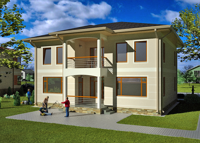 Готовый проект двухэтажного современного особняка Orlean 2 проектировочная студия LAND & HOME Construction
