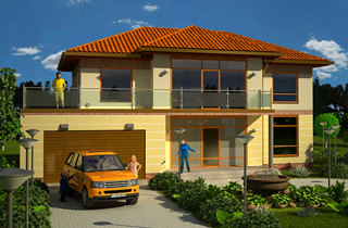 Architectural company LAND & HOME Construction ready-made modern two-storey Ingus house project with porch