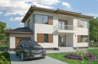 Tipveida projekts modernai divstāvu mājai Rimini 2 arhitektūras projekts LAND & HOME Construction